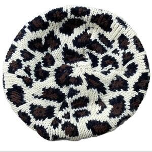 San Diego Hat Company Leopard Print Cream Brown Black Knit Beret Winter Hat OS